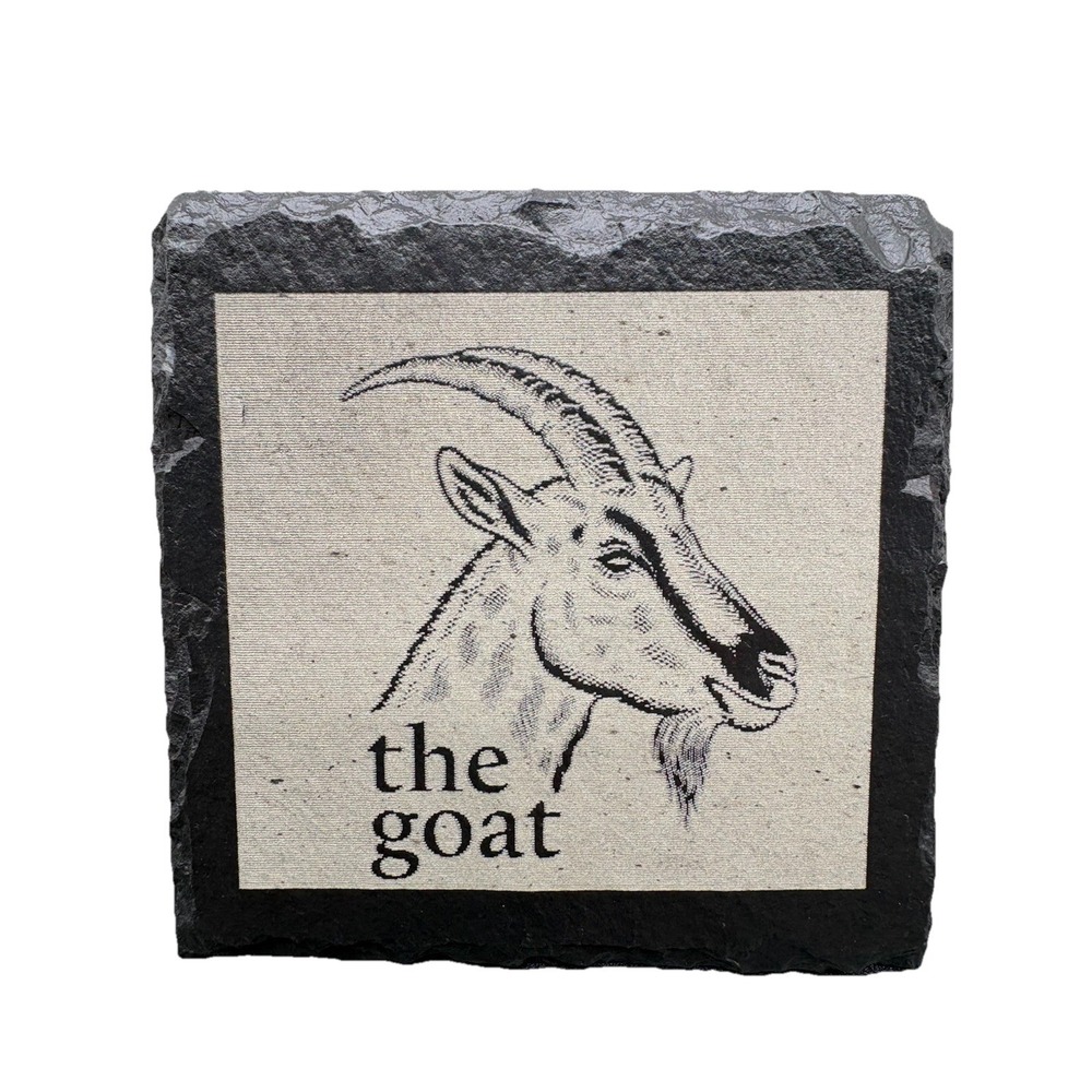 Handmade Laser Engraved "The GOAT" Goat Head Slate Coaster - Custom Gift‎ New